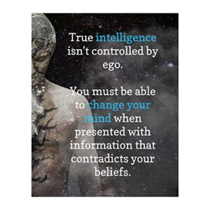 true intelligence - inspirational wall art, philosophical wall print for home decor, classroom decor, office decorations, college dorm decor, aesthetic motivational typographic print, unframed – 8x10