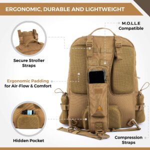 T.O.M HORIZONS Sling Diaper Bag for Dad; Single-handed Diaper Changing System. Waterproof Changing Pad, Insulated Bottle Pouches (Khaki)