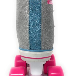 Chicago Skates Girls Fashion Quad Skates with Flashing Lights - Glitter Silver/Teal/Pink - Size 2