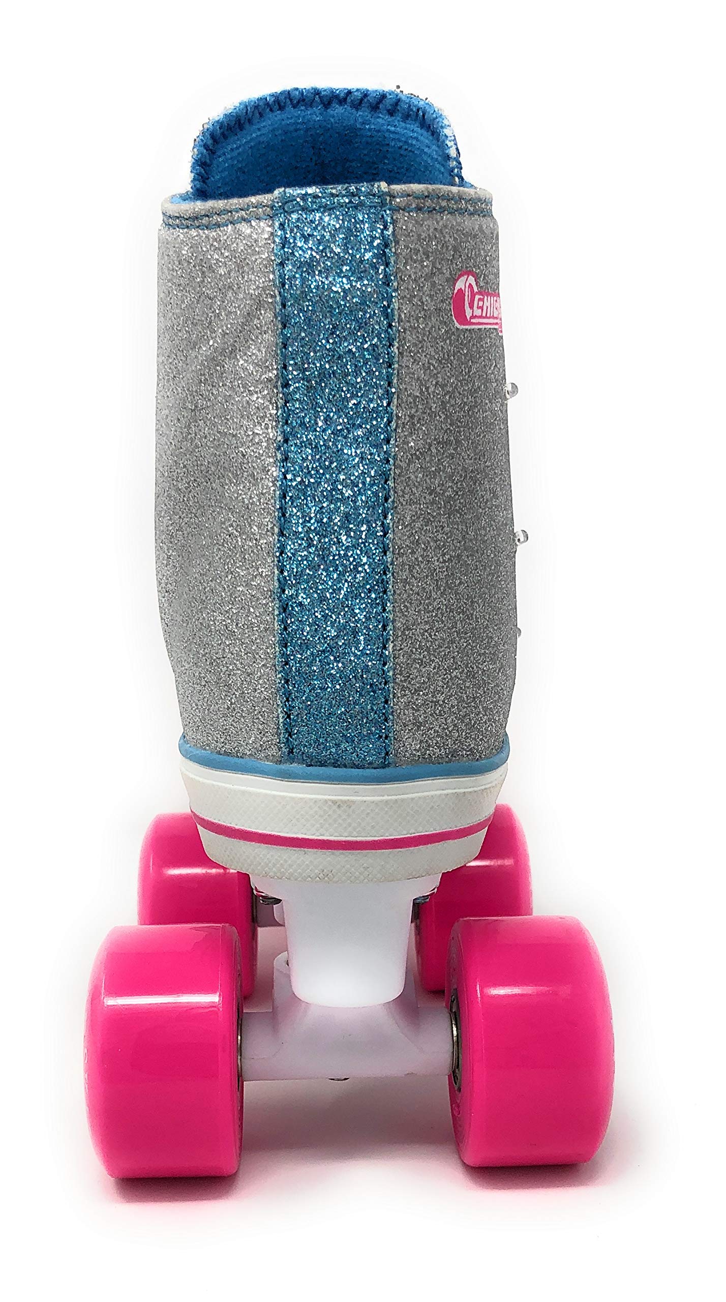 Chicago Skates Girls Fashion Quad Skates with Flashing Lights - Glitter Silver/Teal/Pink - Size 2