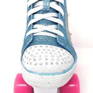 Chicago Skates Girls Fashion Quad Skates with Flashing Lights - Glitter Silver/Teal/Pink - Size 2