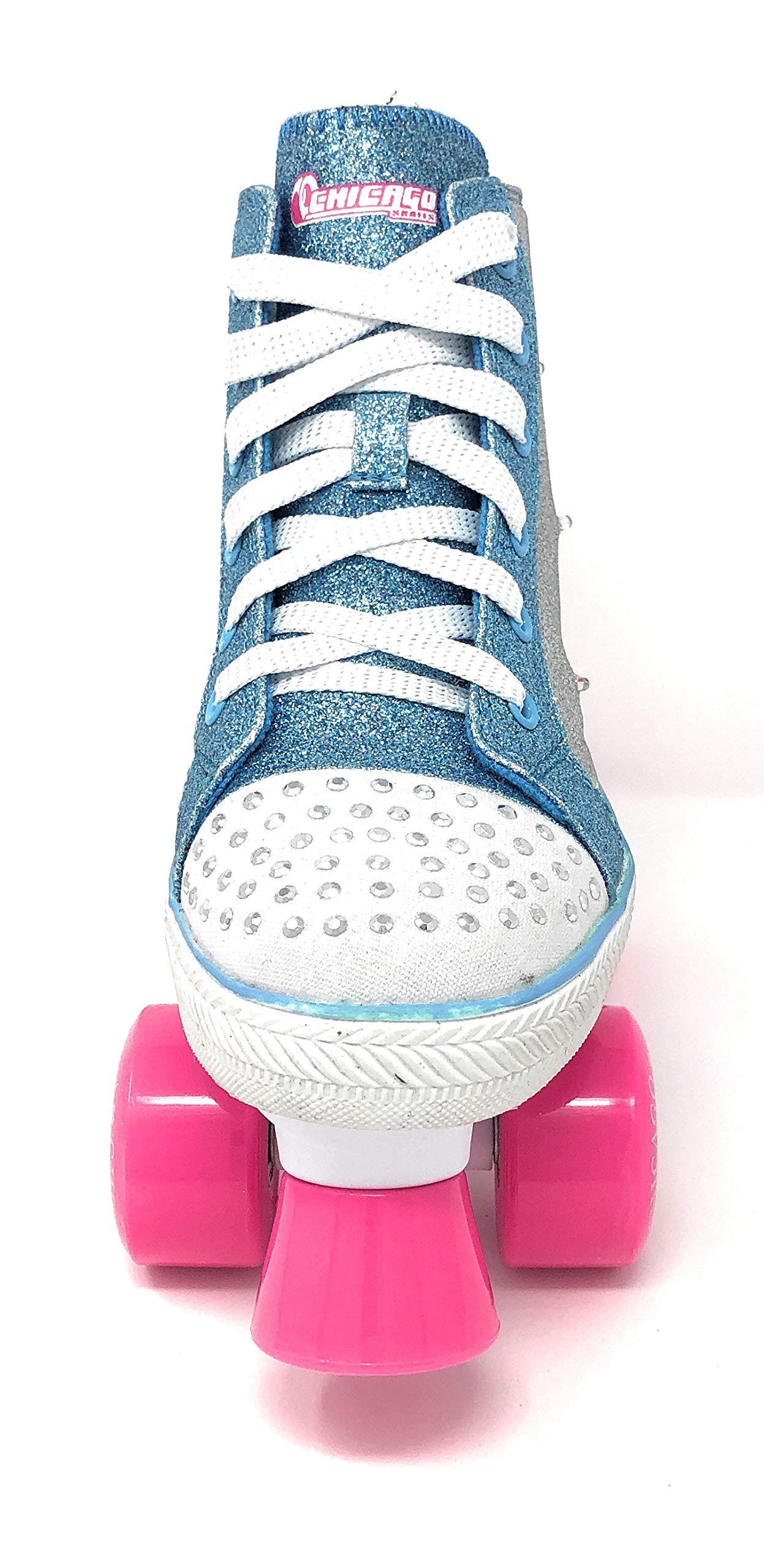 Chicago Skates Girls Fashion Quad Skates with Flashing Lights - Glitter Silver/Teal/Pink - Size 2