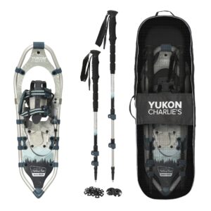 yulon charlie's national park snowshoe kit, 8-inch x 25-inch, includes snowshoes, trekking poles and travel bag
