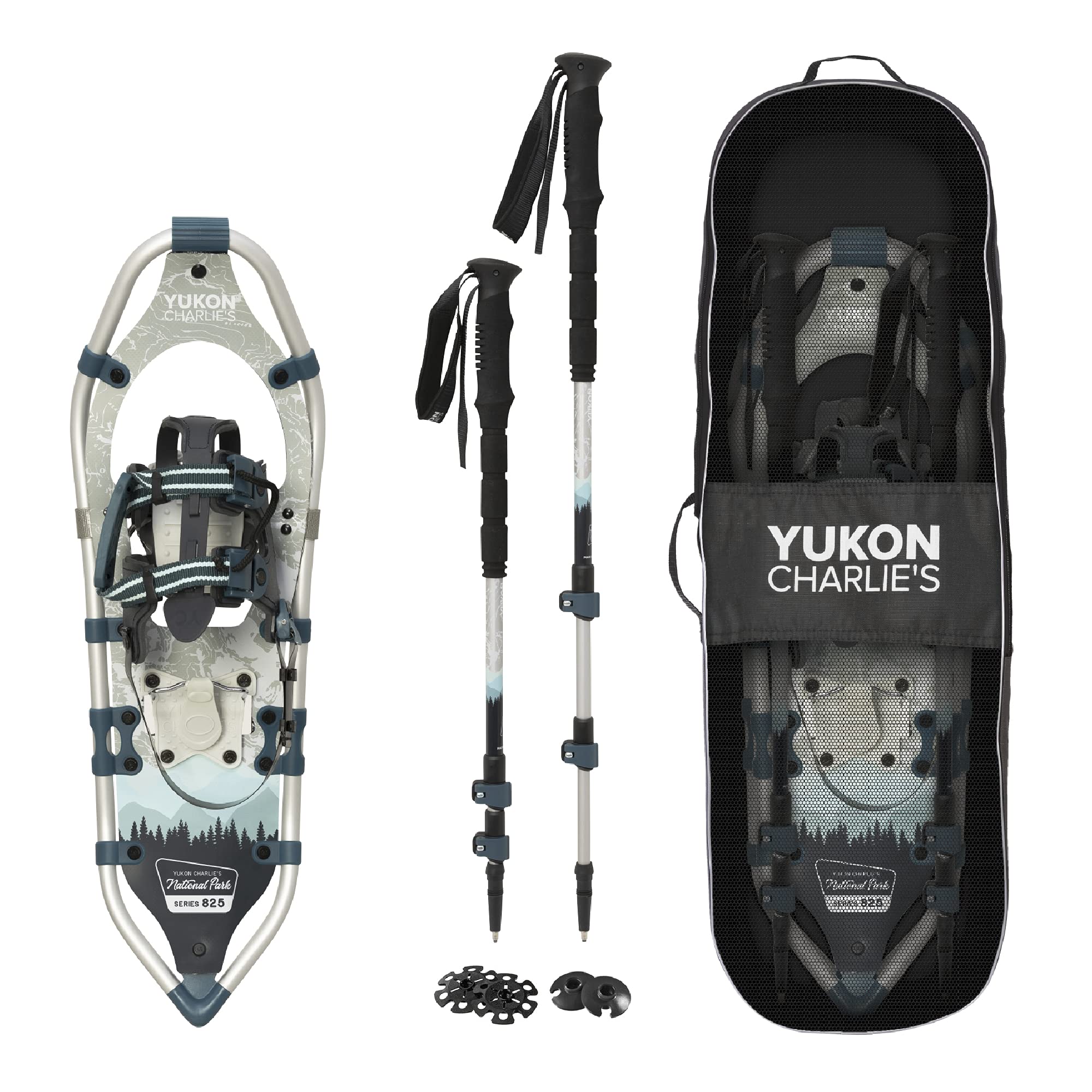 Yulon Charlie's National Park Snowshoe Kit, 8-inch x 25-inch, Includes Snowshoes, Trekking Poles and Travel Bag