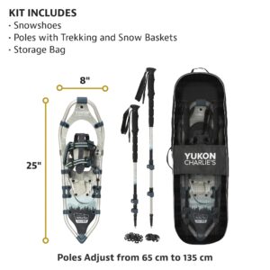 Yulon Charlie's National Park Snowshoe Kit, 8-inch x 25-inch, Includes Snowshoes, Trekking Poles and Travel Bag