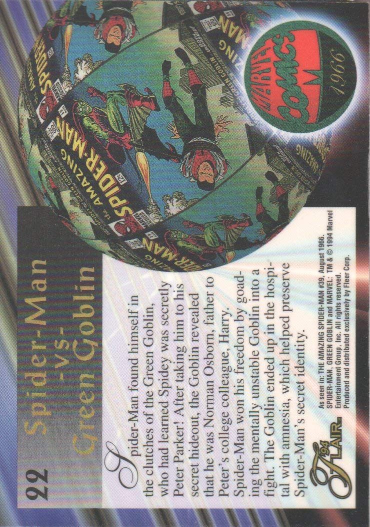 1994 Flair Marvel Annual Trading Card #22 Spider-Man vs Green Goblin