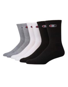 champion unisex 6-pack multi logo print crew socks (assorted - white)