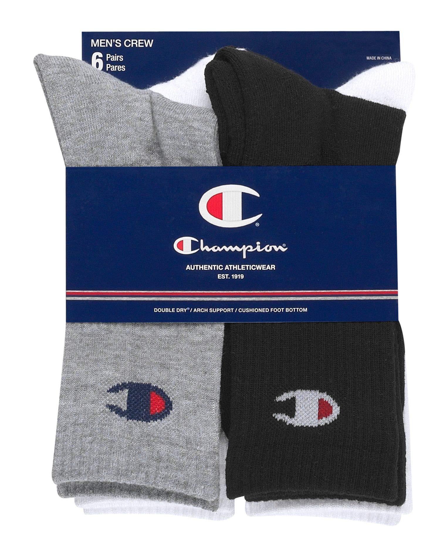 Champion Unisex 6-Pack Multi Logo Print Crew Socks (Assorted - White)