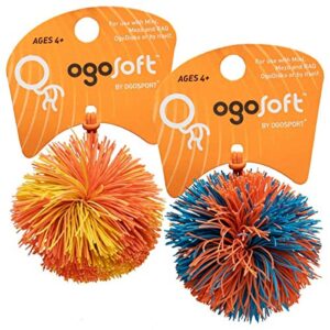 SCS Direct OgoSoft Rubber Band Ball, 2-Pack - Soft Stringy Pom Monkey Ball for Indoor & Outdoor Play - Stress Relief, Sensory & Fidget Toy - Assorted Colors - Ages 4+