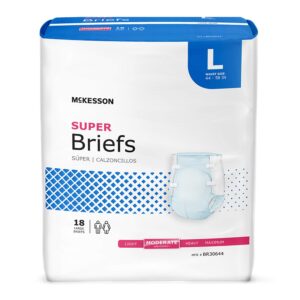 mckesson super briefs, incontinence, moderate absorbency, large, 18 count, 4 packs, 72 total