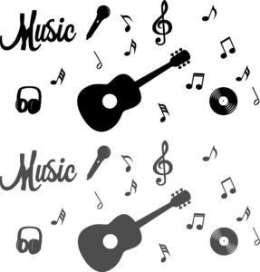 guitar music wall decal sticker musical notes music notes wall decor music art home decor vinyl wall mural home music art decoration wall stickers (1*black+1*grey)