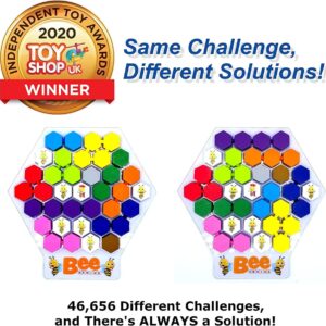 Bee Genius - Award Winner Puzzle Family Board Game for Ages 3+ Kids. 46,656 Possible Solutions to Help The Queen Bee & Worker Bees Build Their Honeycomb by Filling in Colored Shapes!