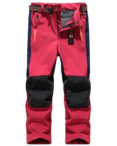 jessie kidden kids boys girls youth waterproof windproof hiking ski snow pants elastic waist warm insulated fleece lined winter pants (16010 red-new, 8-9 years)