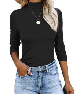 revetro women's turtleneck long sleeve shirts winter fashion slim fit tops plain basic layering lightweight t-shirt black m……