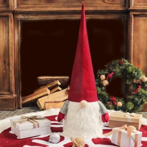 Ivenf 32 Inches Handmade Tomte Gnome Christmas Mantel Table Decorations, Extra Large Plush Swedish Scandinavian Santa for Xmas New Year Winter Holiday Home Decor, Red