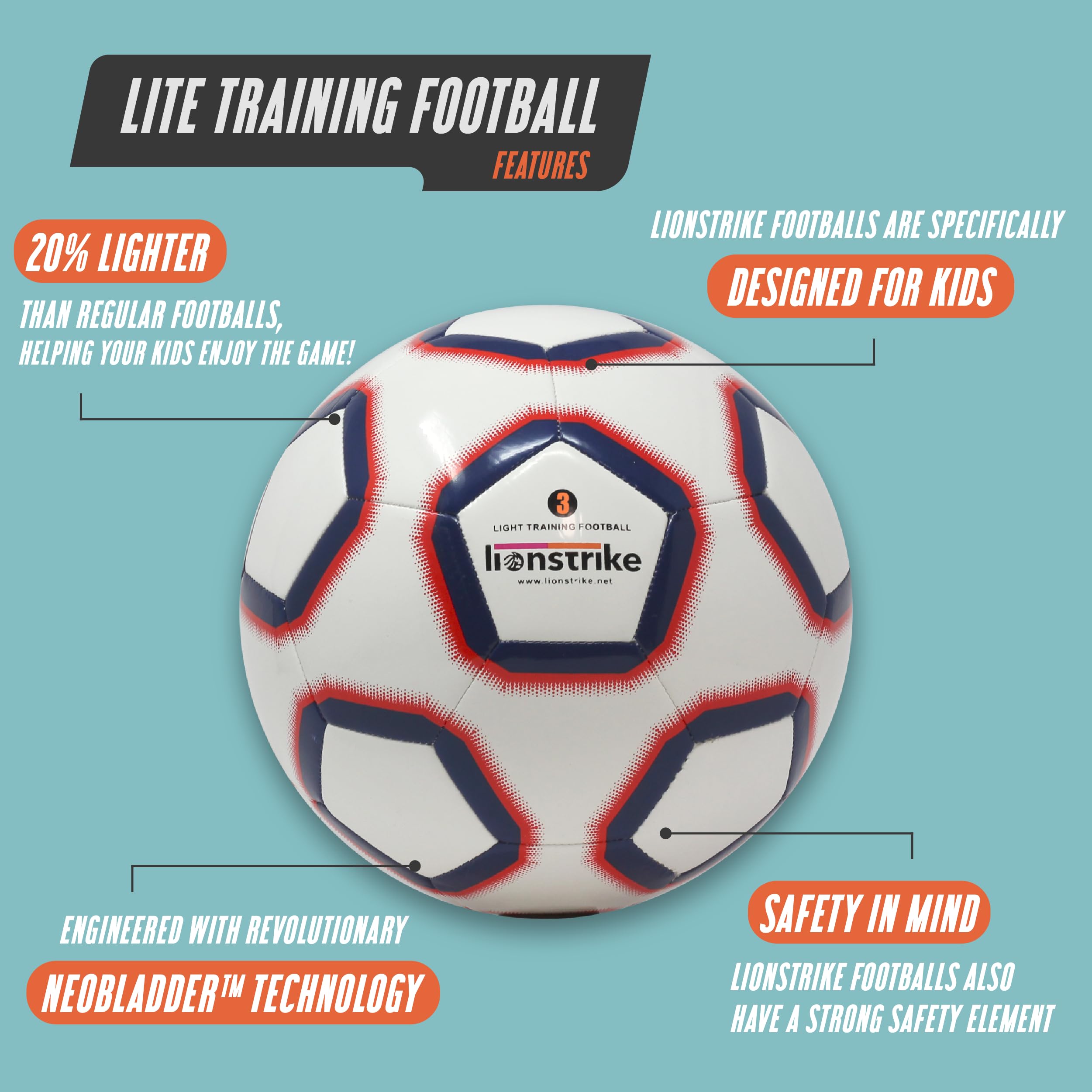 Lionstrike Lite Soccer Ball - Size 3 | Ages 2-4 | Indoor/Outdoor Training | Skill Practice & Confidence Boost | Boys, Girls (Orange)