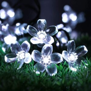 solar flower fairy lights garden,wonfast waterproof 33feet 100led cherry blossom solar powered string lights 8 mode for outdoor party patio garden home christmas decoraions (white)