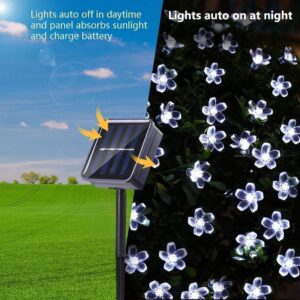 Solar Flower Fairy Lights Garden,WONFAST Waterproof 33feet 100LED Cherry Blossom Solar Powered String Lights 8 Mode for Outdoor Party Patio Garden Home Christmas Decoraions (White)