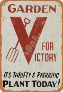 keely victory garden sign, v for victory metal vintage tin sign wall decoration 12x8 inches for cafe bars restaurants pubs man cave decorative