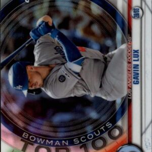 2020 Bowman Baseball Chrome Scouts Top 100 Refractor #BTP-5 Gavin Lux Los Angeles Dodgers Official MLB Trading Card Produced by Topps