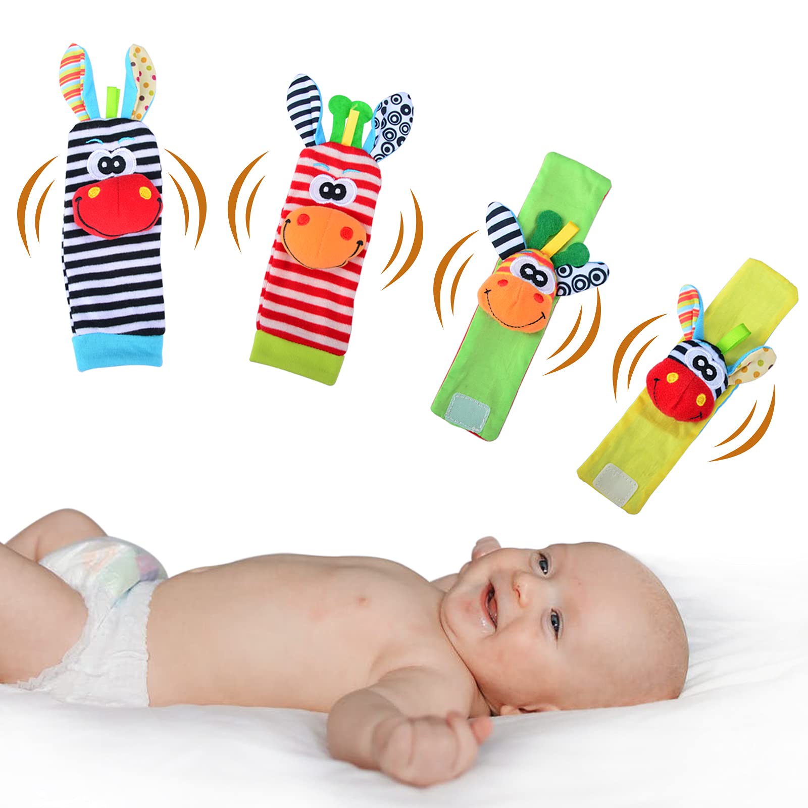 Baby Rattle Socks and Baby Foot Finder - Baby Toys 0-12 Months Baby Wrists Rattle and Socks Foot Finders Set - Developmental Infant Toys 0-12 Months for Baby Girls & Boys