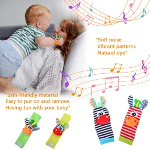 Baby Rattle Socks and Baby Foot Finder - Baby Toys 0-12 Months Baby Wrists Rattle and Socks Foot Finders Set - Developmental Infant Toys 0-12 Months for Baby Girls & Boys