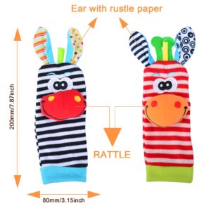 Baby Rattle Socks and Baby Foot Finder - Baby Toys 0-12 Months Baby Wrists Rattle and Socks Foot Finders Set - Developmental Infant Toys 0-12 Months for Baby Girls & Boys