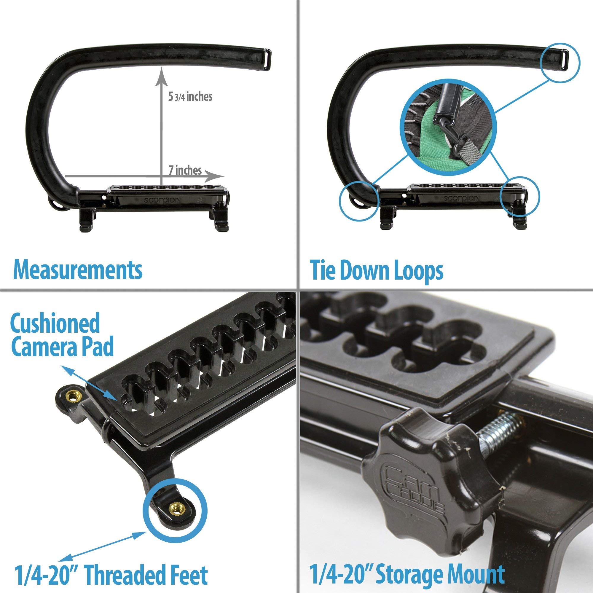 Cam Caddie Scorpion EX MAX Handheld Camera Stabilizer - Pro Steadycam for Most Cameras, Camcorders, Smart Phones and Action Cams - Includes (2) Accessory Shoes + Smartphone/GoPro Adapters - Black