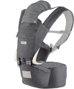 yiyunbebe baby carrier newborns to toddler 7-45 lbs all seasons foldable baby carriers front and back with hip seat lumbar support for outdoor hiking(dark grey)