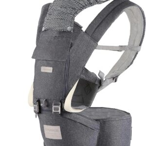 YIYUNBEBE Baby Carrier Newborns to Toddler 7-45 lbs All Seasons Foldable Baby Carriers Front and Back with Hip Seat Lumbar Support for Outdoor Hiking(Dark Grey)