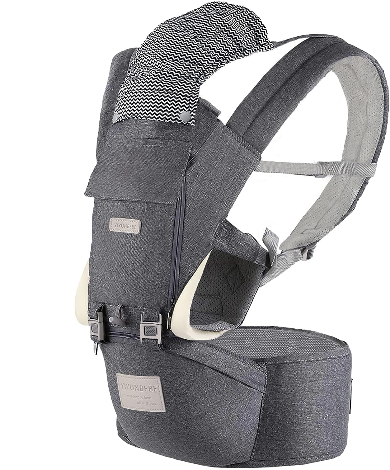 YIYUNBEBE Baby Carrier Newborns to Toddler 7-45 lbs All Seasons Foldable Baby Carriers Front and Back with Hip Seat Lumbar Support for Outdoor Hiking(Dark Grey)