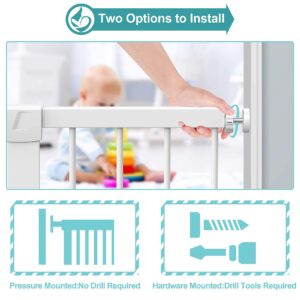 Tokkidas 40.6"-29.5" Auto Close Safety Baby Gate, Dog Gate, Durable Easy Walk Thru Child Gate for Stairs, Doorways, House, Includes 2.75" & 5.5" Extension, Pressure Mounted, NO Drilling, Arched White