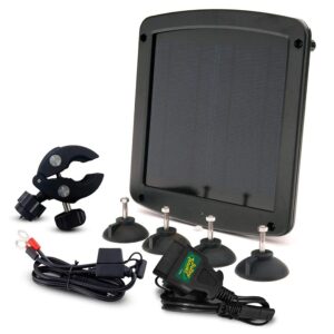 battery tender 5 watt solar panel 12v battery charger with charge controller - ip67 weatherproof - windshield or handlebar mountable - included ring terminal cable or obd ii connector - 021-1172