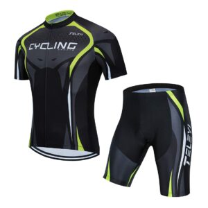 Cycling Jersey Sets Men Bike Top Mountain Bicycle Jersey Shorts Suit Cycle Shirt Road MTB Bicycle Outdoor Sports Clothing Summer Green Black XXL