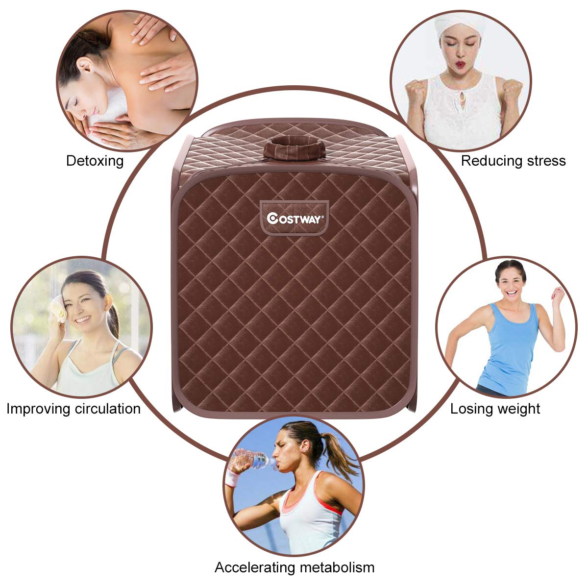 COSTWAY Portable Steam Sauna, 2L Folding Home Spa Sauna Tent for Weight Loss, Detox Relaxation at Home, Personal Sauna with 9 Temperature Levels, Timer, Remote Control, Foldable Chair (Coffee)