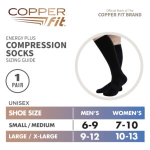 Copper Fit unisex adult Moisturizing Energy Plus Easy On Easy Off Knee High Compression Socks, Black, Small-Medium US