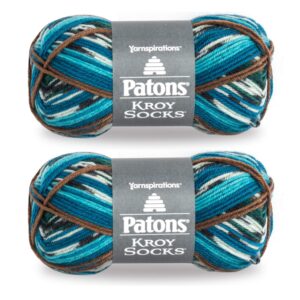 patons kroy socks yarn, 2-pack, route 66 (blue, green, and brown yarn)