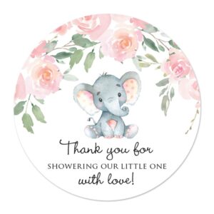 2" round elephant baby shower thank you favor stickers (40 labels) (pink)