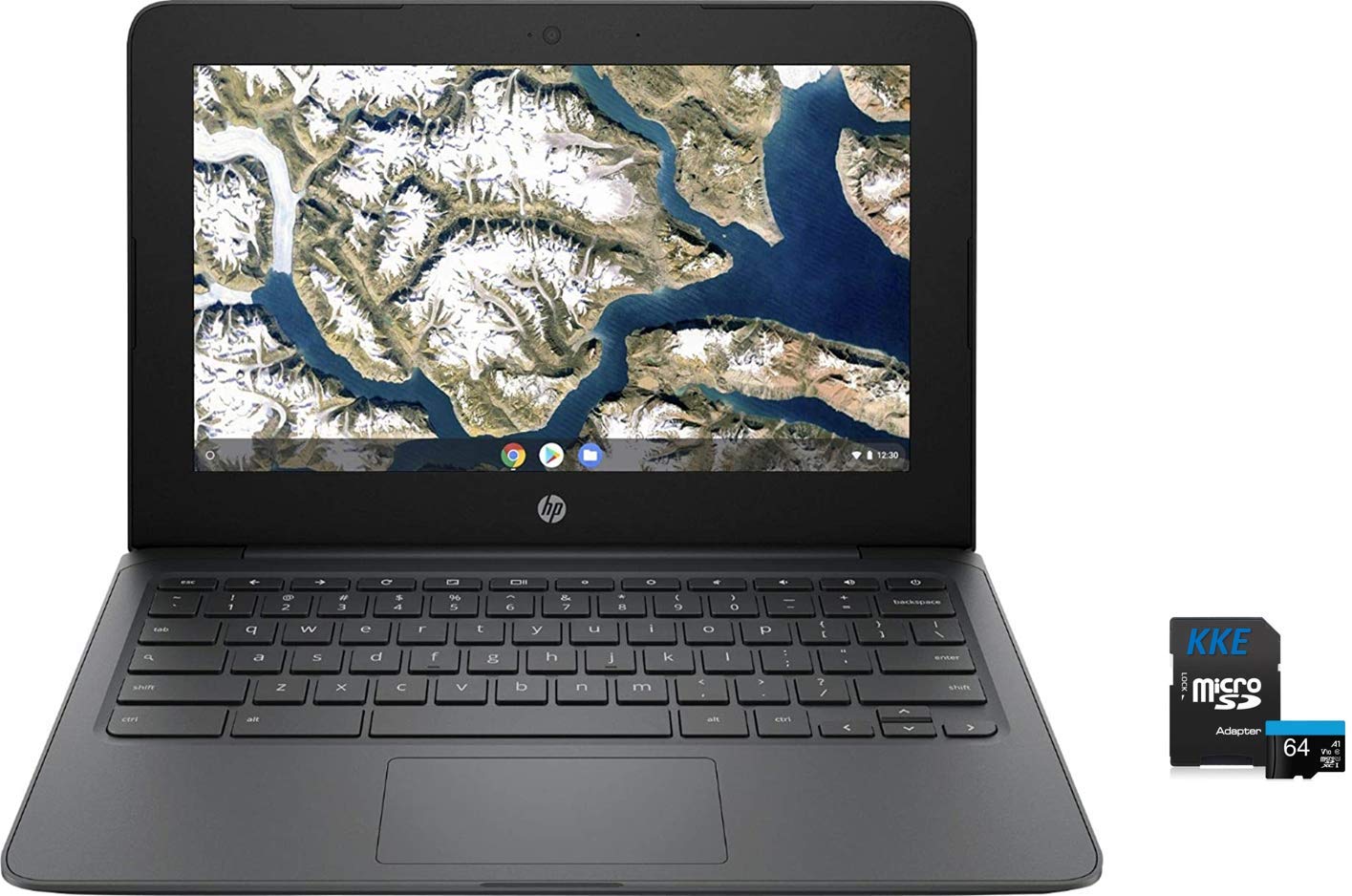 HP Newest Flagship Chromebook, 11.6" HD Screen, Intel Celeron Processor N3350, 4GB LPDDR2, 32GB eMMC, Online Class, Online Meeting, KKE 64GB MicroSD Card