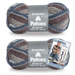 patons kroy socks yarn, 2-pack, blue brown marl plus pattern