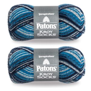 patons kroy socks yarn, 2-pack, sing'n the blues stripes