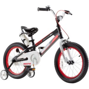 royalbaby boys bike freestyle premium 16 inch kids bike for age 3-9 years, with training wheels and water bottle