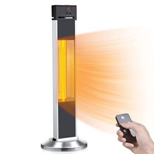 electric space heaters for indoor use large room, infrared heater w/remote, auto shut off, 500/1000/1500w radiant heater, super quiet 3s instant warm vertical indoor space heaters, patio heater