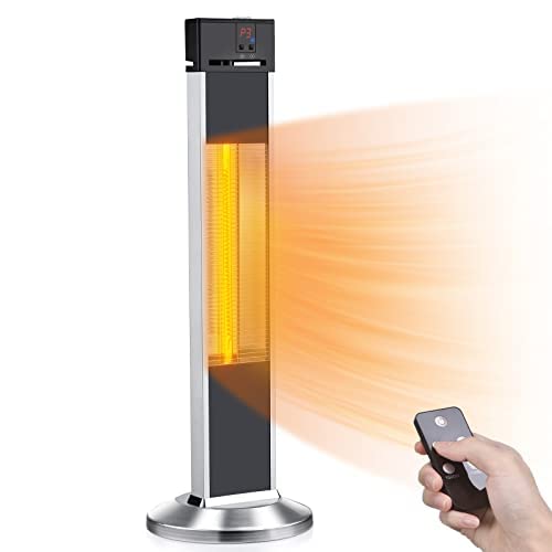 Electric Space Heaters for Indoor Use Large Room, Infrared Heater w/Remote, Auto Shut Off, 500/1000/1500W Radiant Heater, Super Quiet 3s Instant Warm Vertical Indoor space heaters, Patio Heater