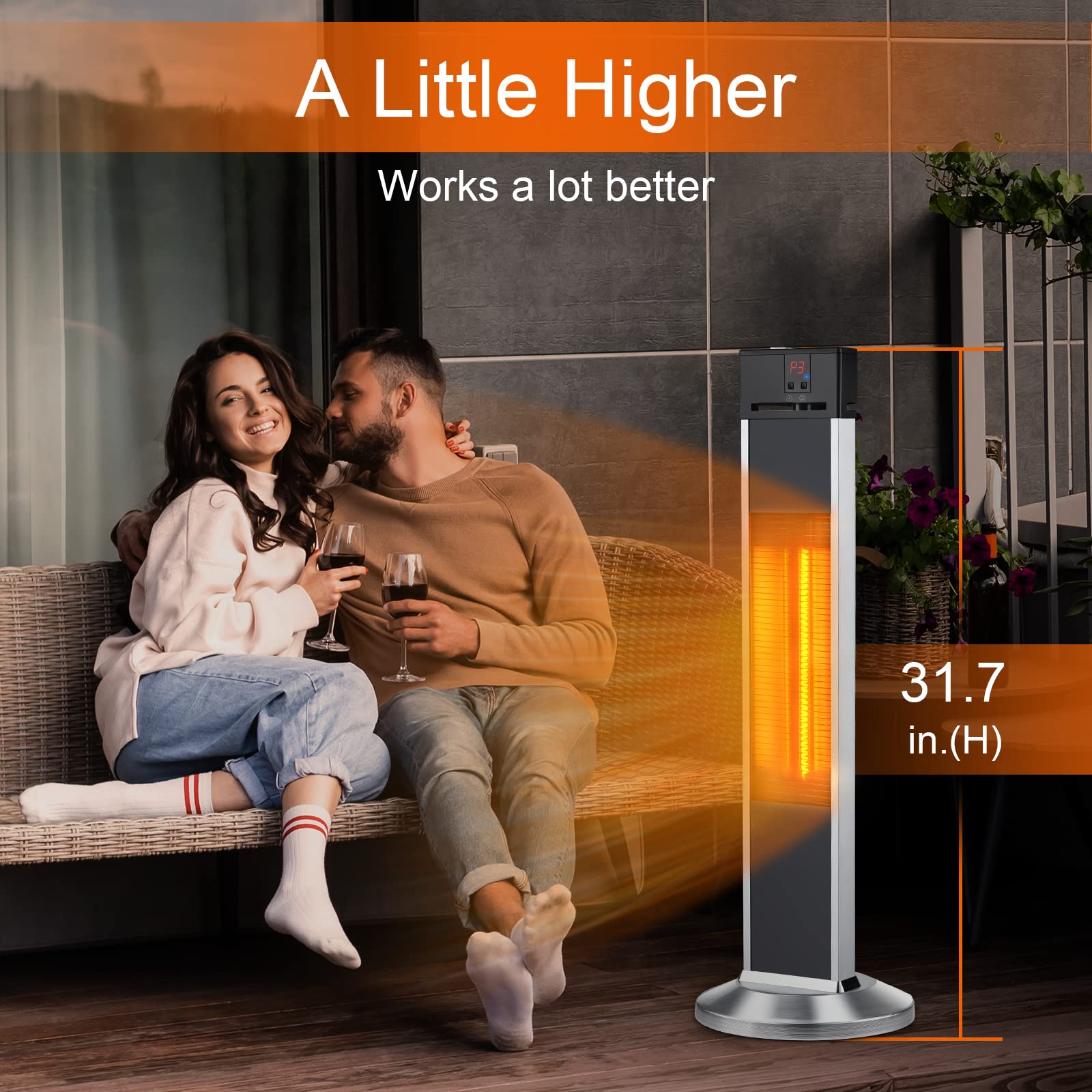 Electric Space Heaters for Indoor Use Large Room, Infrared Heater w/Remote, Auto Shut Off, 500/1000/1500W Radiant Heater, Super Quiet 3s Instant Warm Vertical Indoor space heaters, Patio Heater