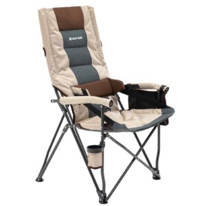 xgear adjustable oversized camping chair high back camp chair hard arm chair with cup holder, support to 400lbs-beige (beige-o)