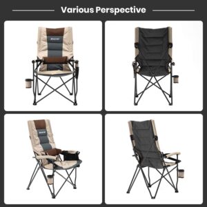 XGEAR Adjustable Oversized Camping Chair High Back Camp Chair Hard Arm Chair with Cup Holder, Support to 400lbs-Beige (Beige-O)