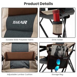 XGEAR Adjustable Oversized Camping Chair High Back Camp Chair Hard Arm Chair with Cup Holder, Support to 400lbs-Beige (Beige-O)