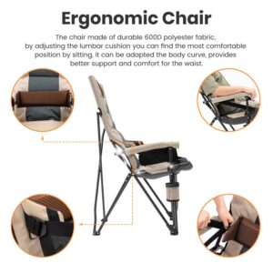 XGEAR Adjustable Oversized Camping Chair High Back Camp Chair Hard Arm Chair with Cup Holder, Support to 400lbs-Beige (Beige-O)