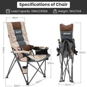 XGEAR Adjustable Oversized Camping Chair High Back Camp Chair Hard Arm Chair with Cup Holder, Support to 400lbs-Beige (Beige-O)